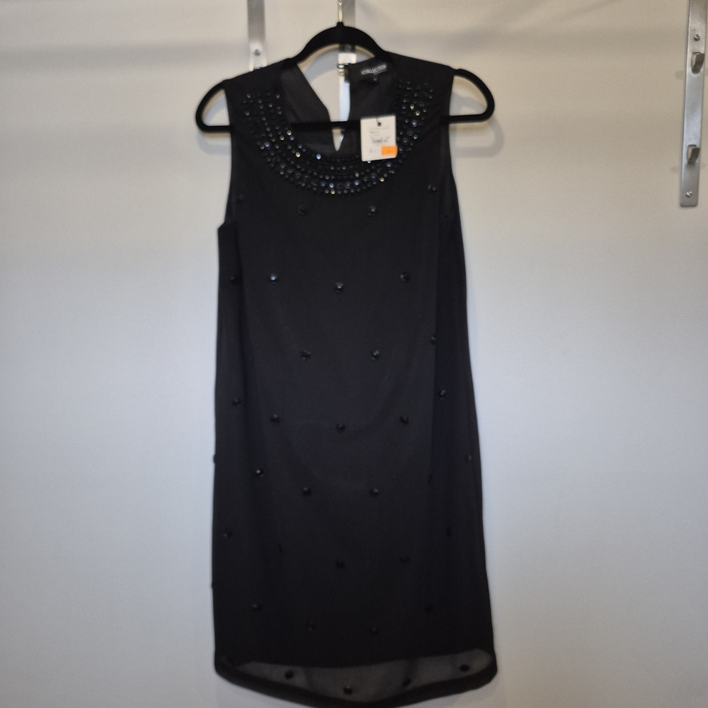NWT Vintage Sheer Black Dress With Beeded Details
